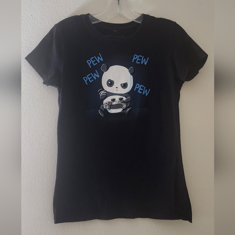 Black Short Sleeve Tee with Panda Graphic